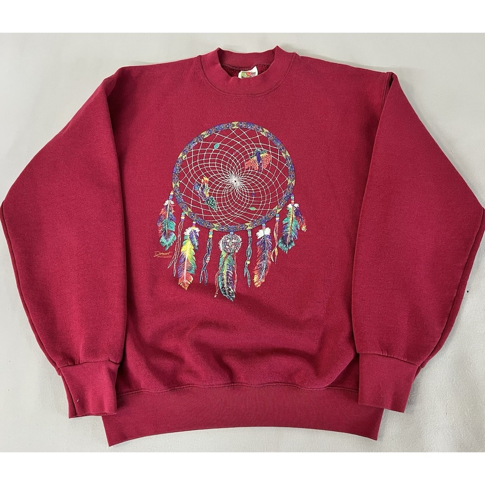 VTG Fruit Of The Loom Dream Catcher Sweatshirt Unisex Med Native Maroon Y2K